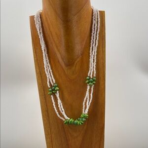 2.7.26-25 Artisanal Elegant Green and White Beaded Necklace (12.5”)